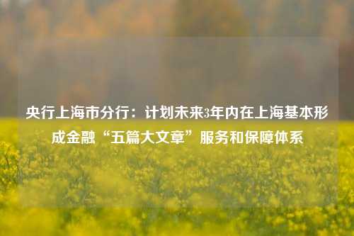 央行上海市分行：计划未来3年内在上海基本形成金融“五篇大文章”服务和保障体系