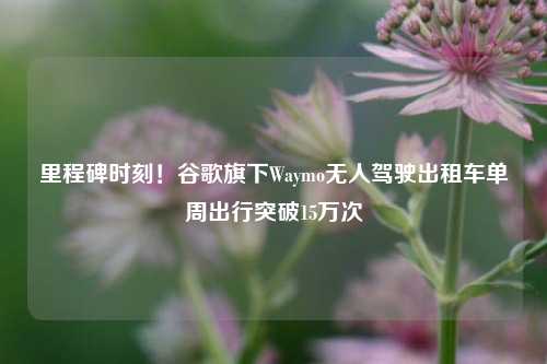 里程碑时刻！谷歌旗下Waymo无人驾驶出租车单周出行突破15万次