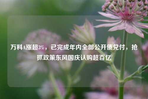 万科A涨超3%，已完成年内全部公开债兑付，抢抓政策东风国庆认购超百亿