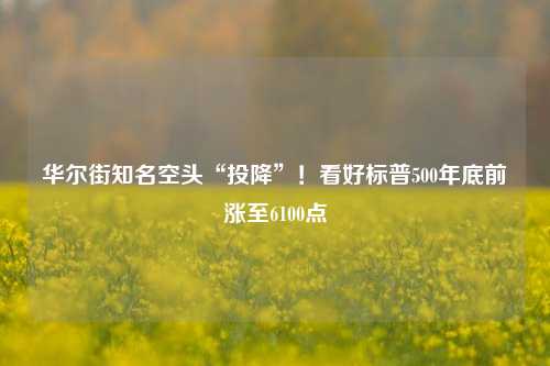 华尔街知名空头“投降”！看好标普500年底前涨至6100点